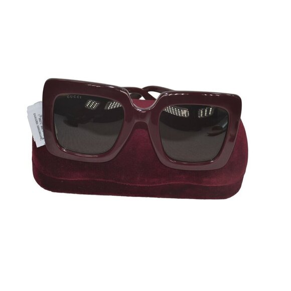 Gucci Oversized Square Sunglasses Burgundy Frame & Case Unisex- LT3189 - Picture 1 of 11